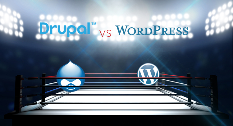 Image of drupal and wordpress icons in a boxing ring